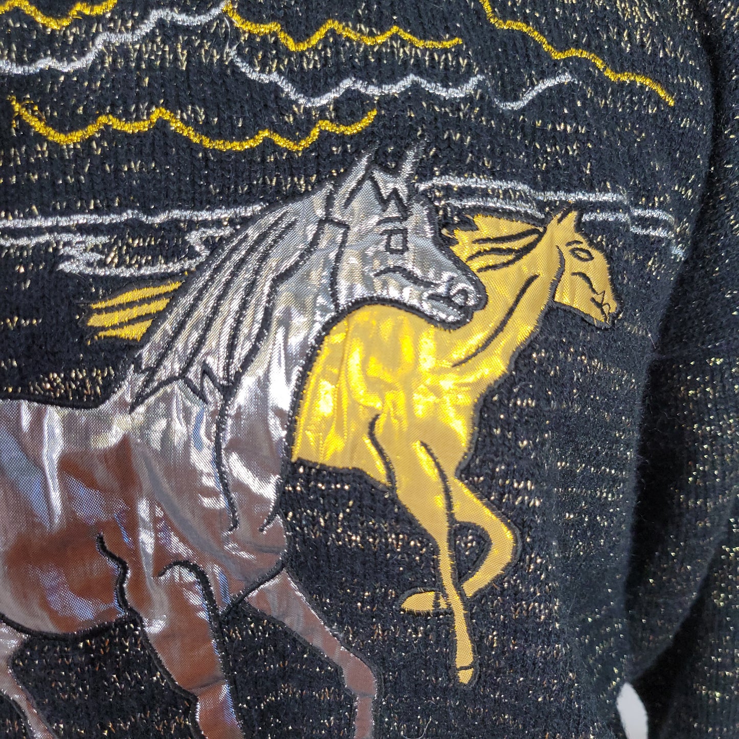 Pioneer Wear Metallic Horse Applique Vintage Sweater - medium