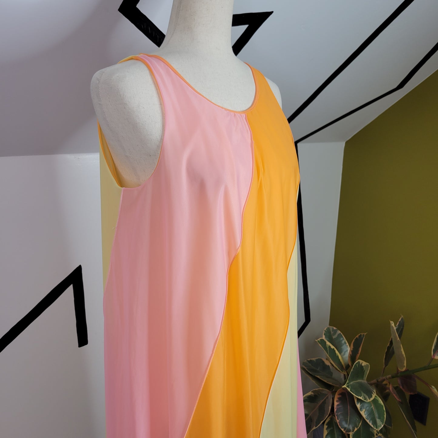 Vintage 60s Pastel Swirl Nylon Chiffon Lingerie Peignoir Dress - medium