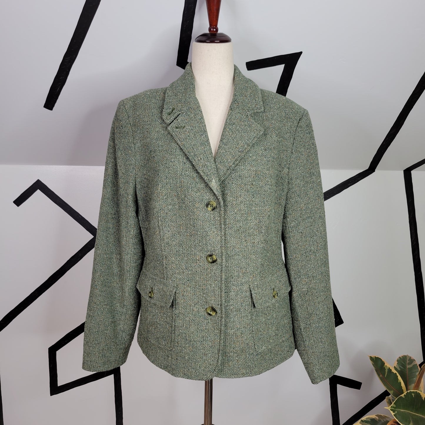 L.L. Bean Green Wool and Silk Blend Confetti Yarn Tweed Blazer - XL