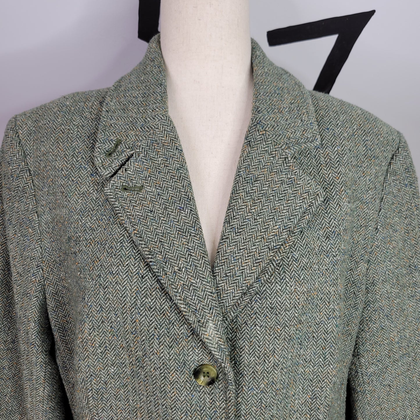 L.L. Bean Green Wool and Silk Blend Confetti Yarn Tweed Blazer - XL