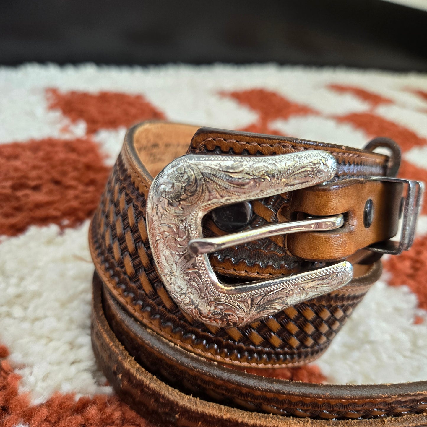 Nocono Genuine Leather Vintage Western Belt with Silver Hardware - size 30
