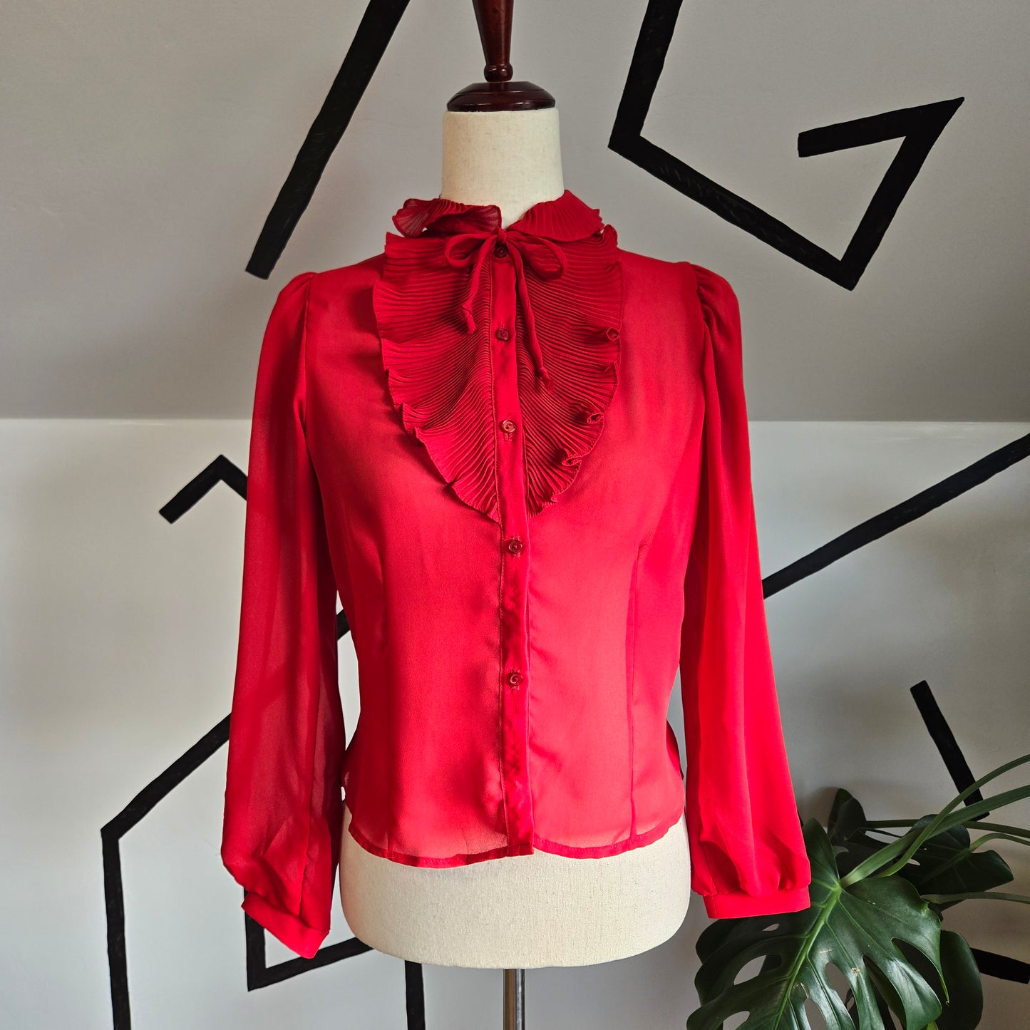 You Babes Vintage 50s Red Shear Top with Ruffle Collar - medium