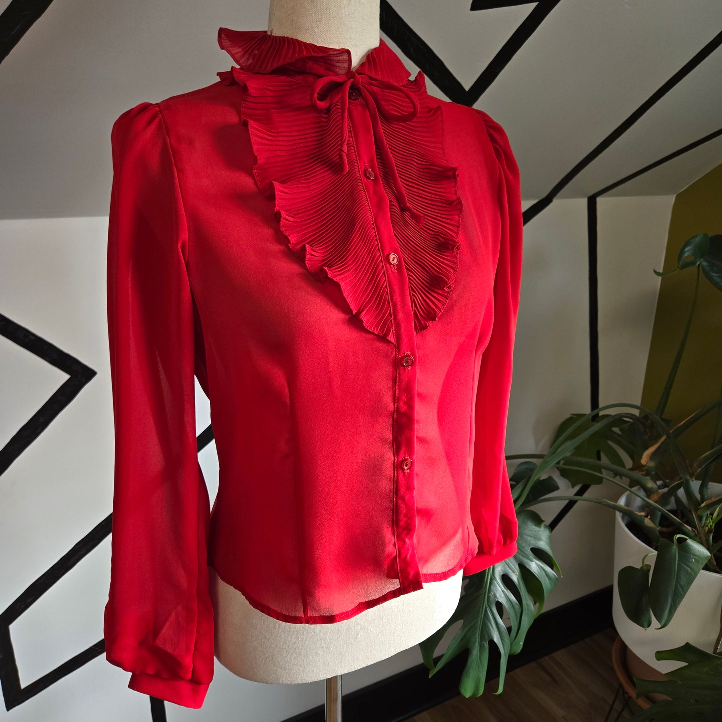 You Babes Vintage 50s Red Shear Top with Ruffle Collar - medium