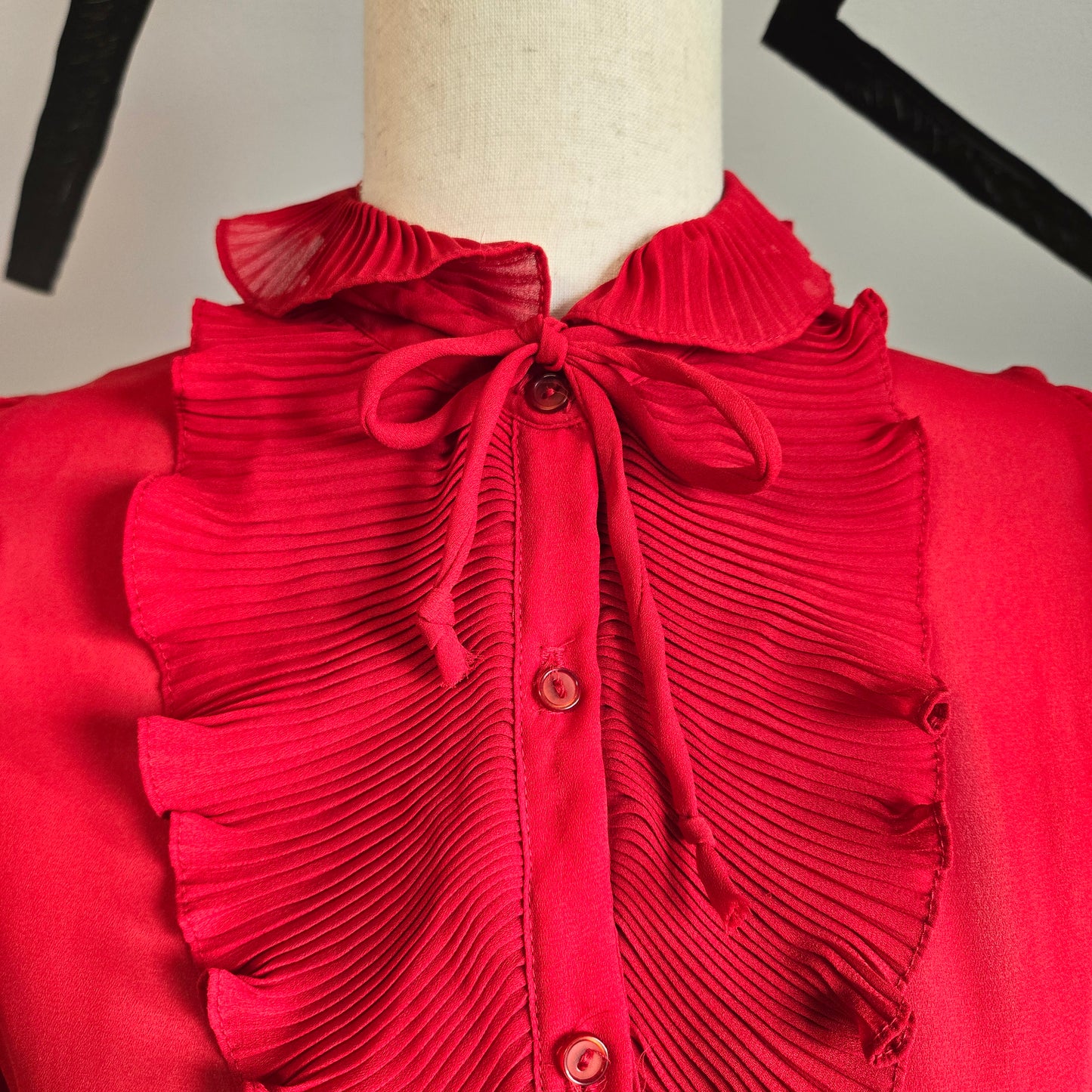 You Babes Vintage 50s Red Shear Top with Ruffle Collar - medium