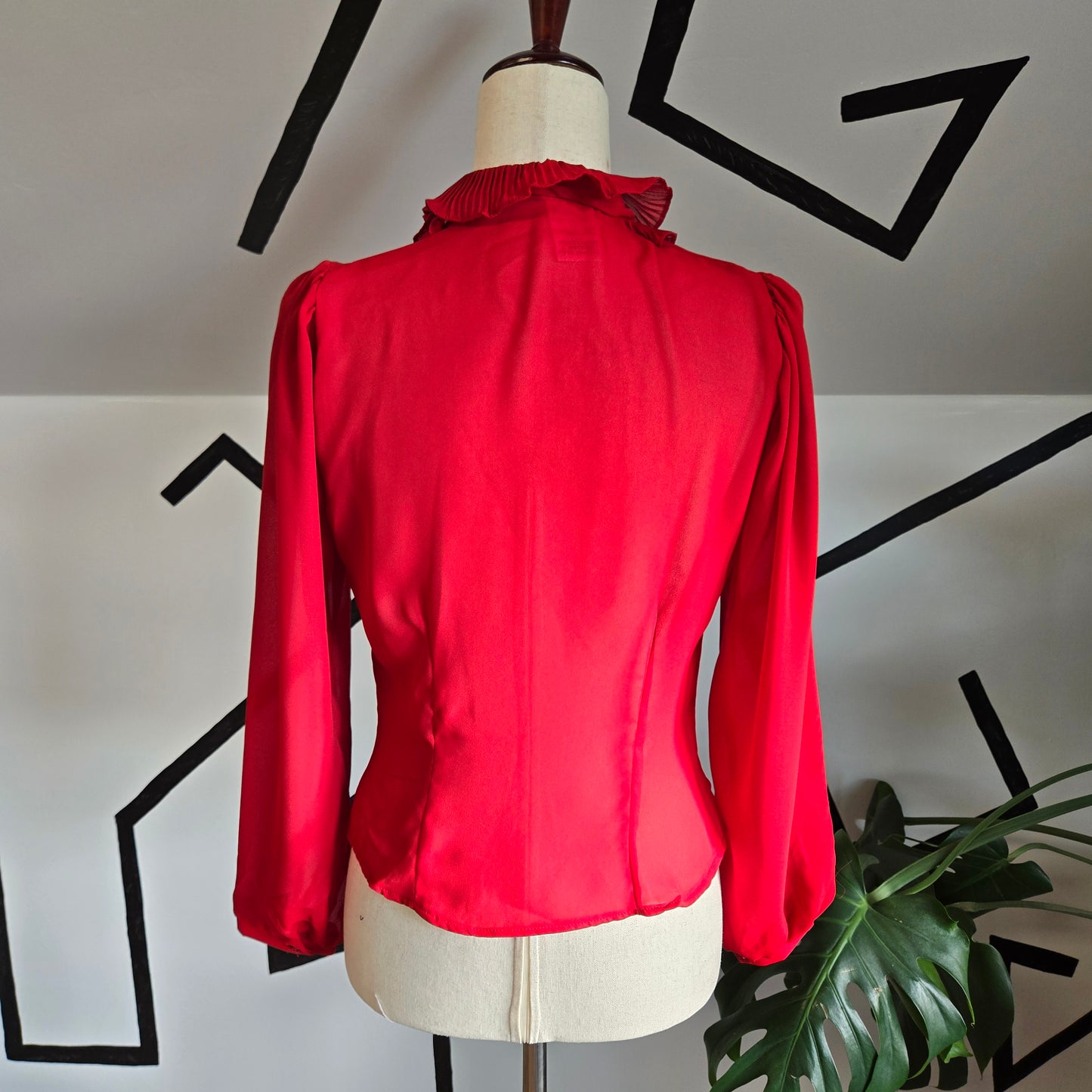 You Babes Vintage 50s Red Shear Top with Ruffle Collar - medium