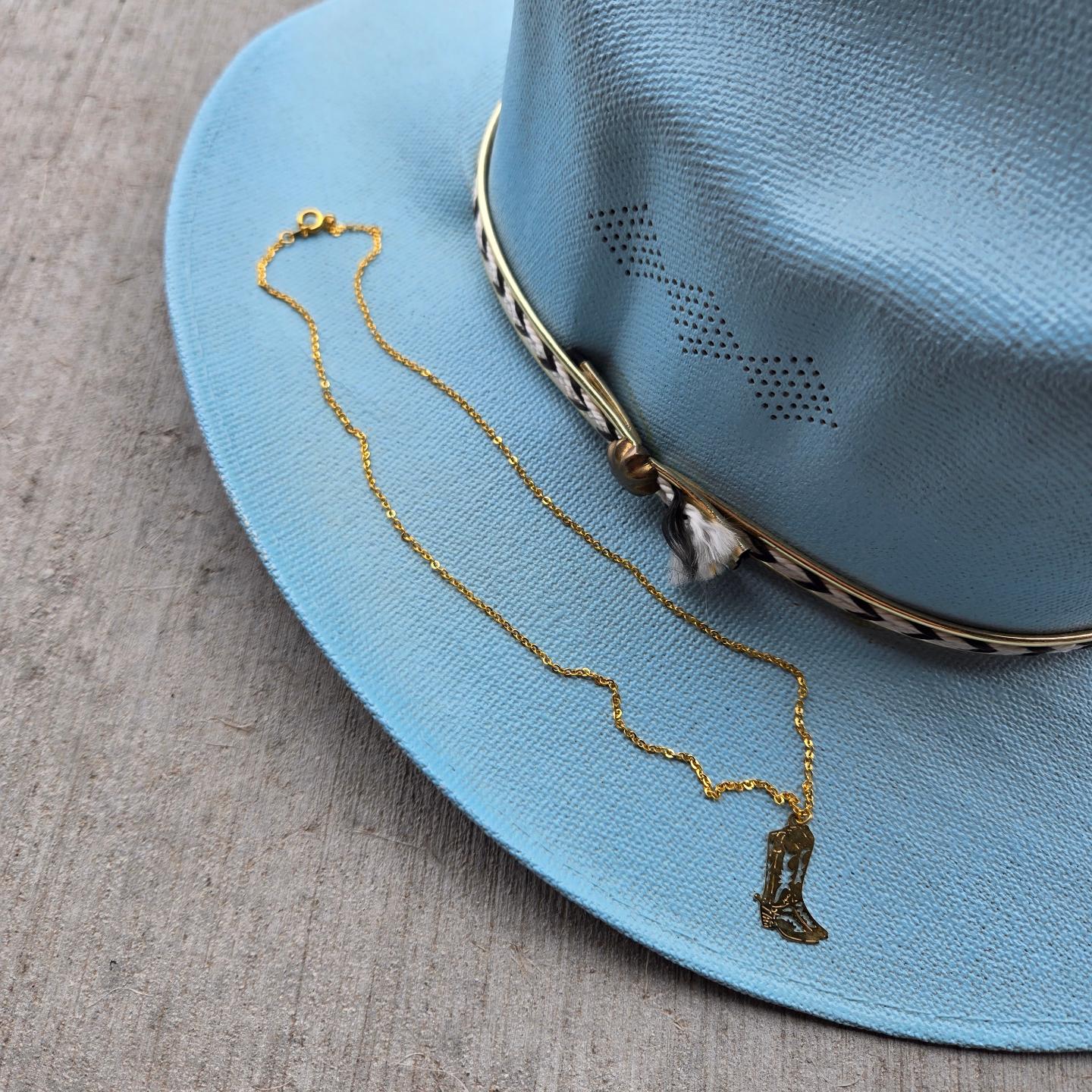 Vintage Gold Cowboy Boot Necklace Made in Korea
