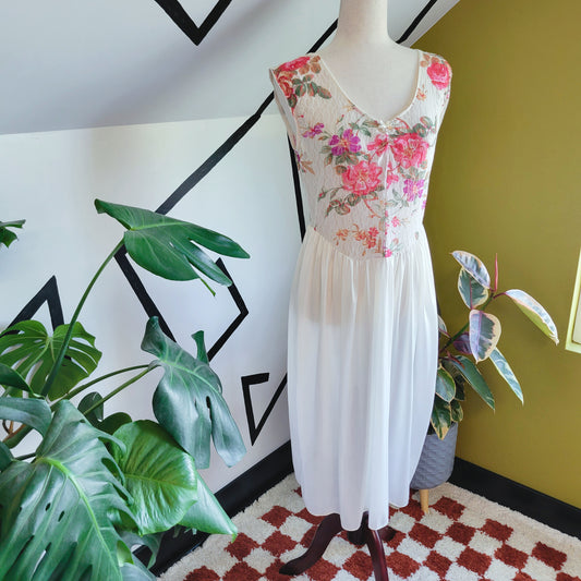 Apostrophe 80s Vintage Sears Floral Lace Lingerie Dress - large