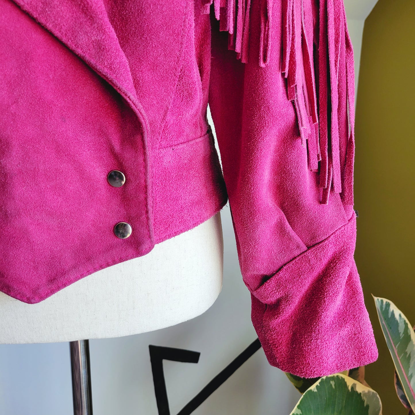 Vintage 80s Phoenix Pink Genuine Suede Leather Fringe Western Jacket - Medium