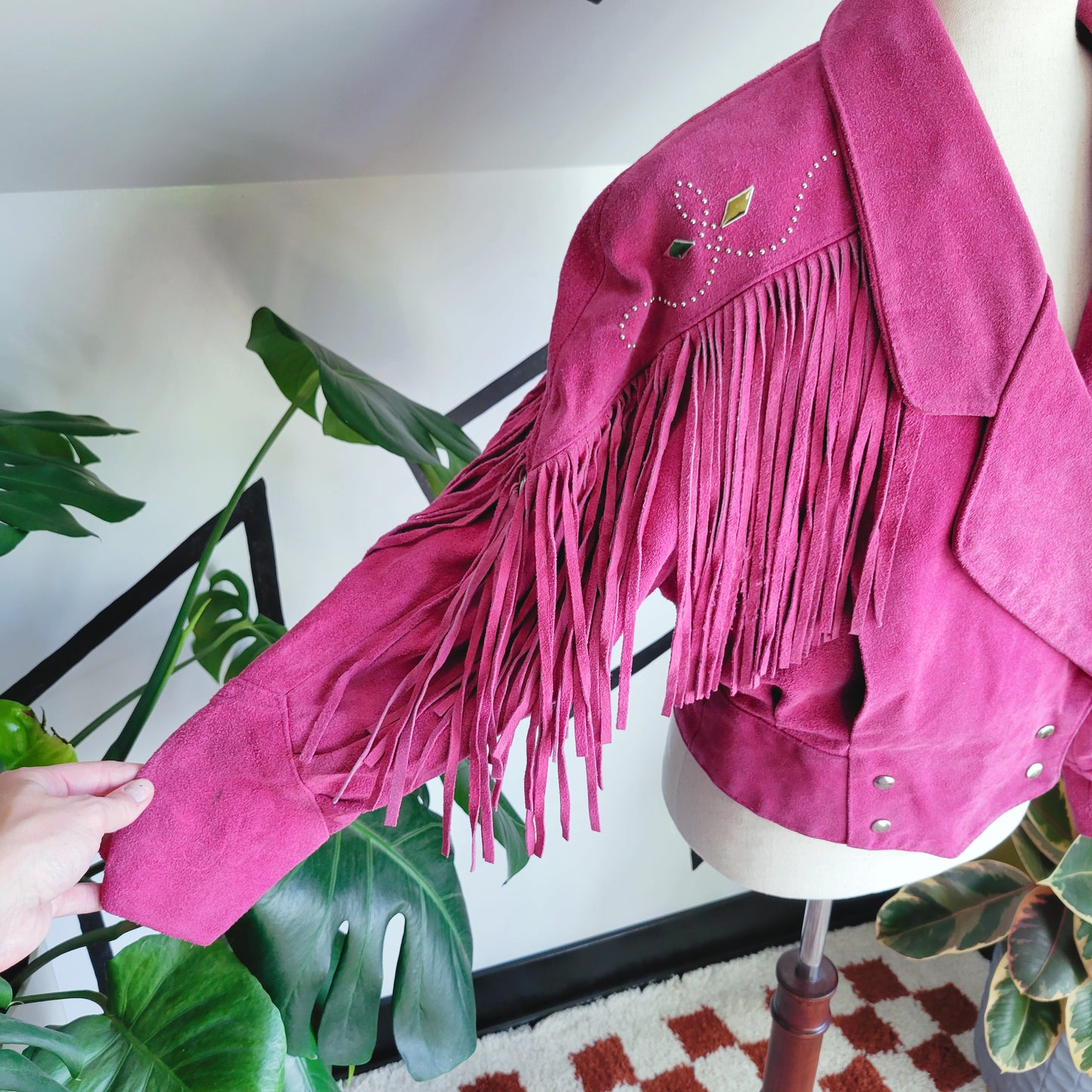 Vintage 80s Phoenix Pink Genuine Suede Leather Fringe Western Jacket - Medium
