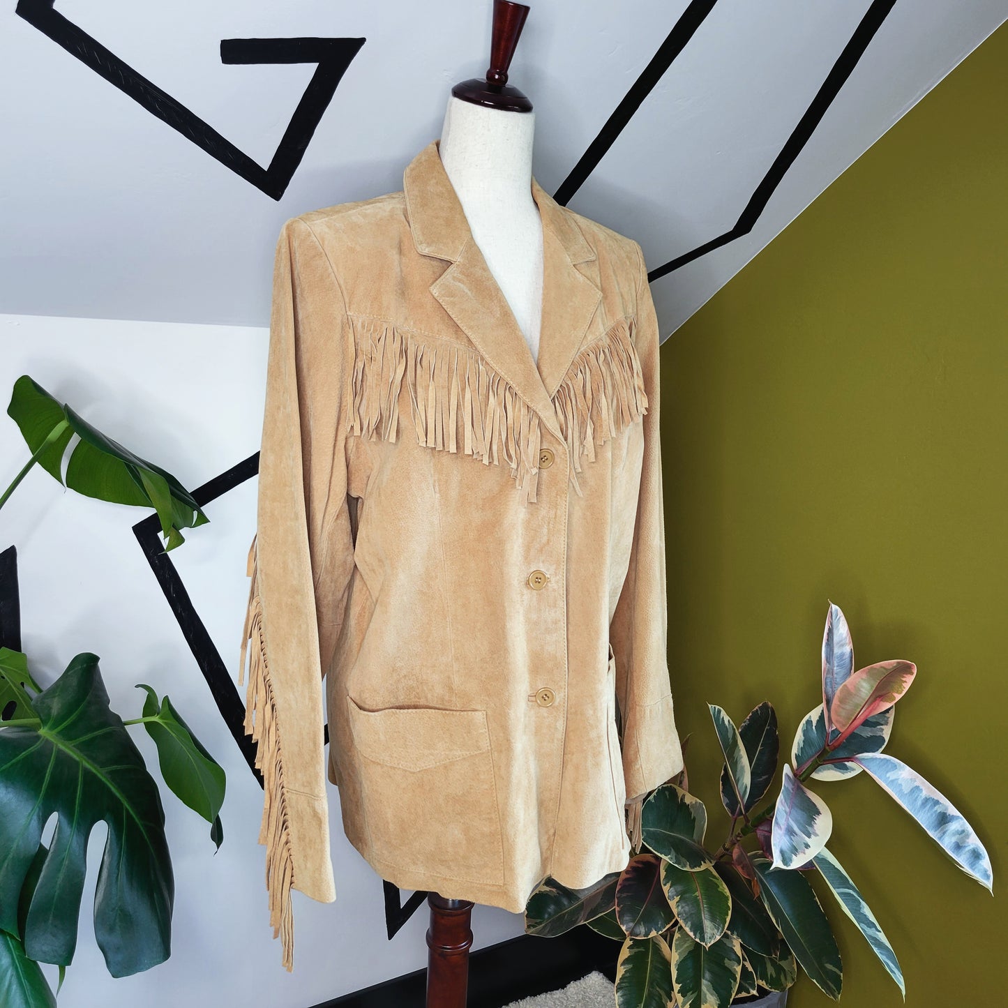 Tan D&CO Suede Leather Fringe Jacket - XL