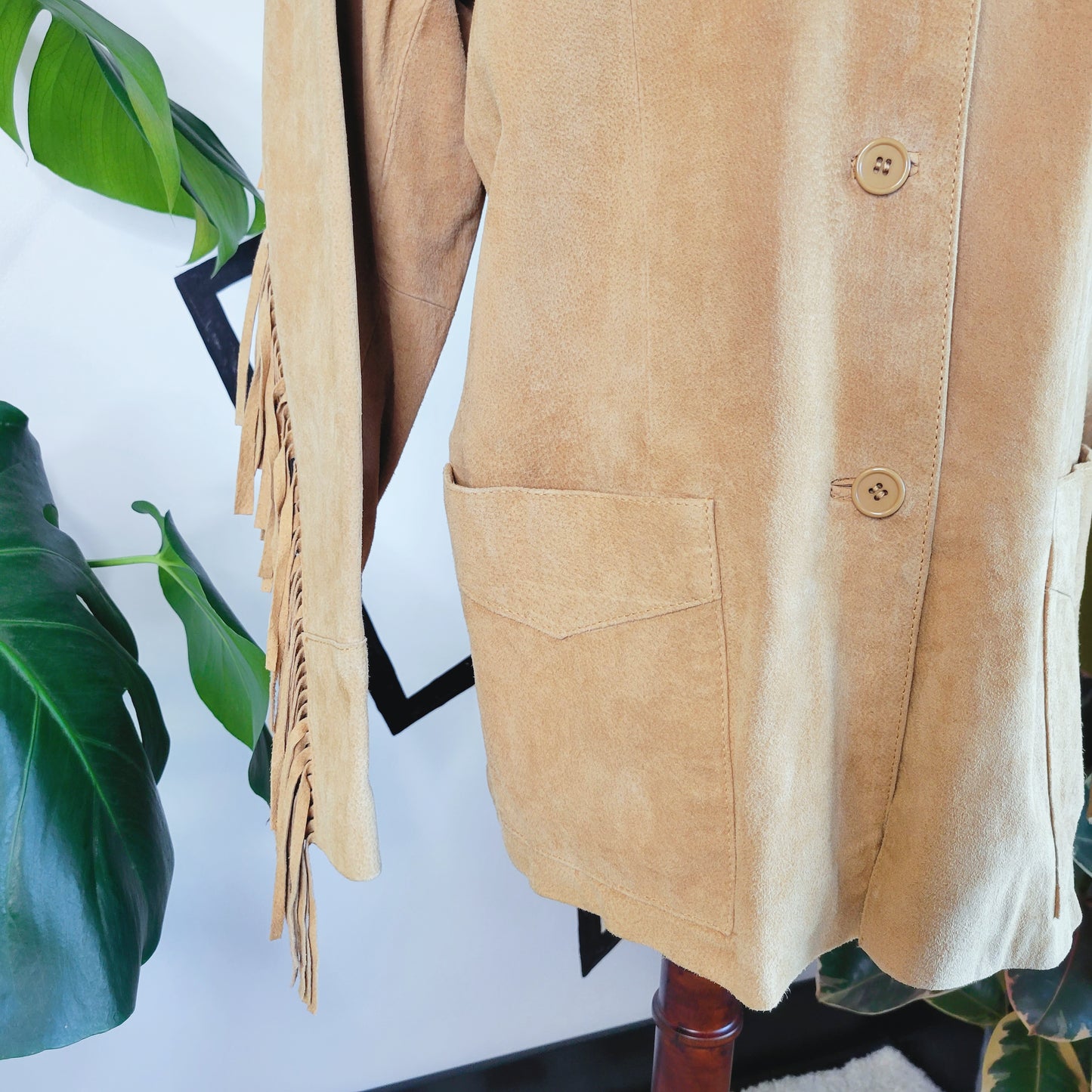 Tan D&CO Suede Leather Fringe Jacket - XL