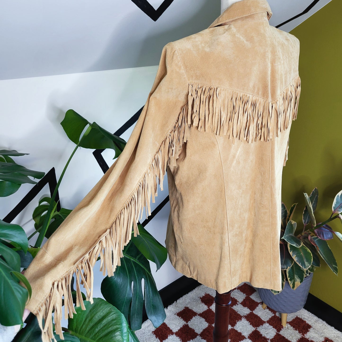 Tan D&CO Suede Leather Fringe Jacket - XL