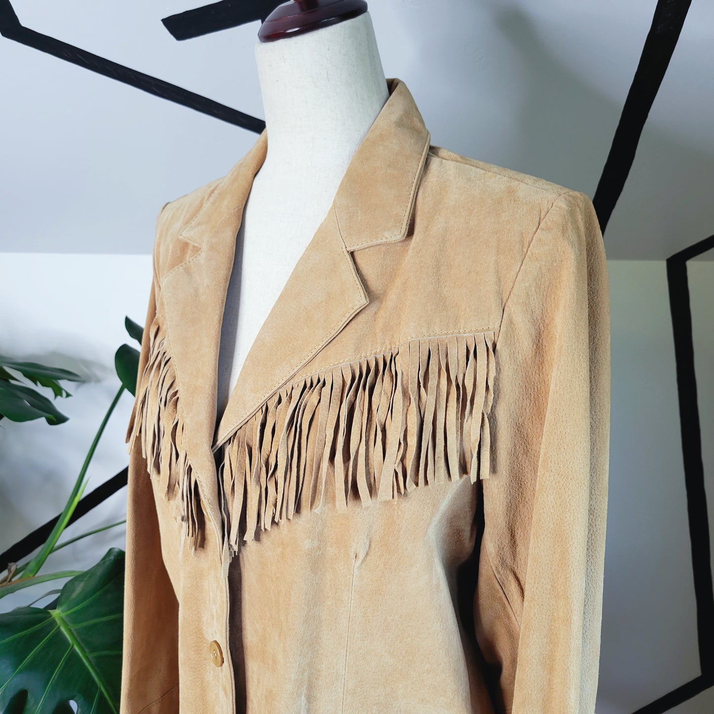 Tan D&CO Suede Leather Fringe Jacket - XL