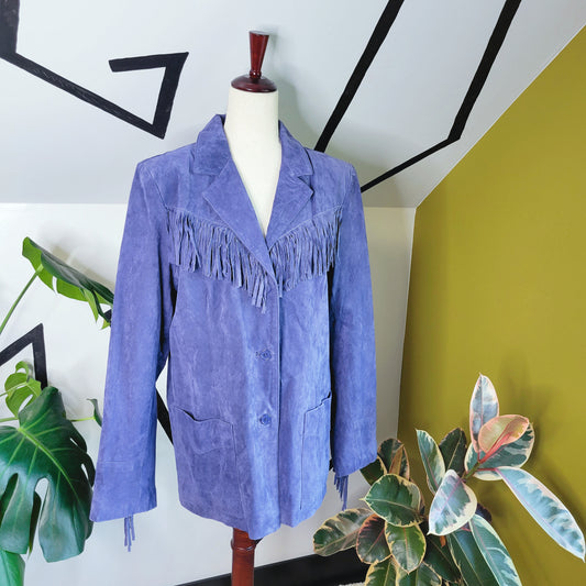 Purple D&CO Suede Leather Fringe Jacket - XL