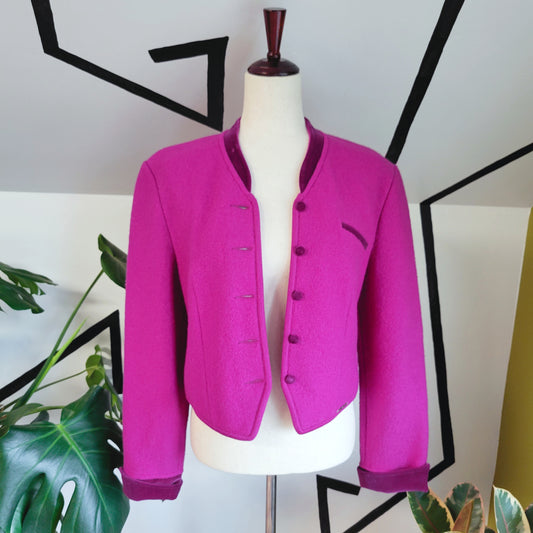 Geiger Vintage Wool Cropped Blazer with Velvet Trim - medium