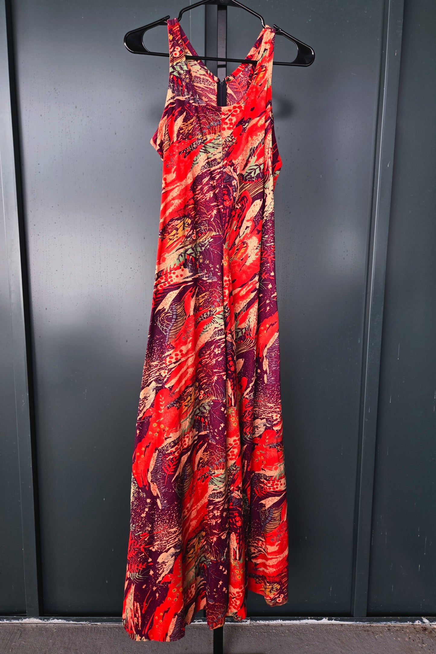 Vintage 1970s Racerback Printed Maxi Dress - XS/Small