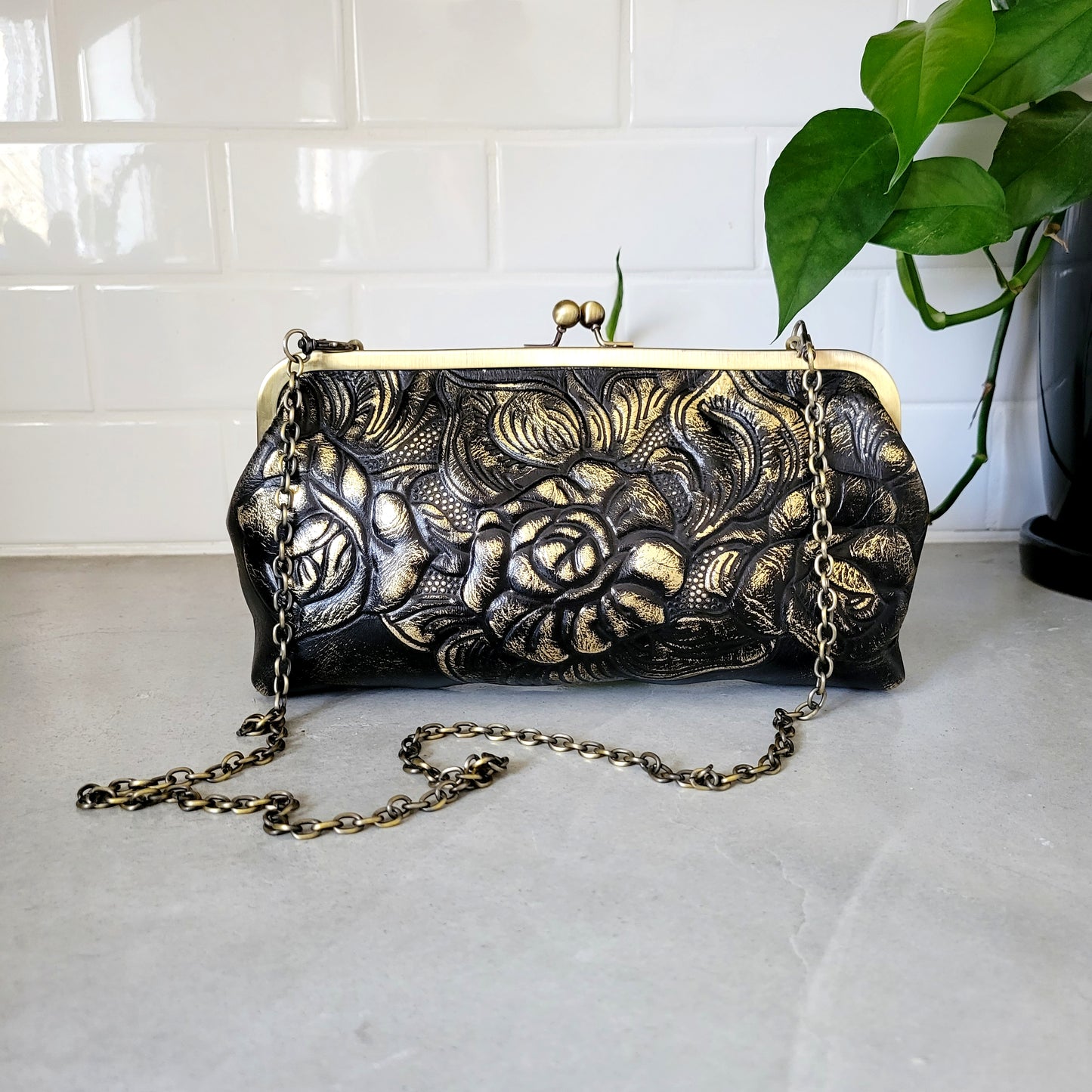 Vintage Patricia Nash Italian Tooled Leather Purse with Metal Strap
