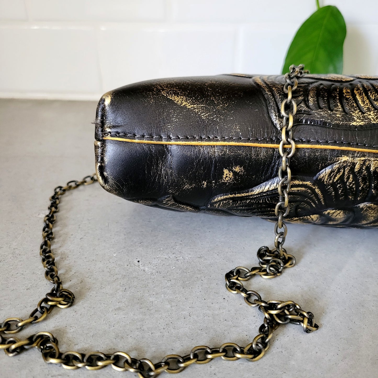 Vintage Patricia Nash Italian Tooled Leather Purse with Metal Strap