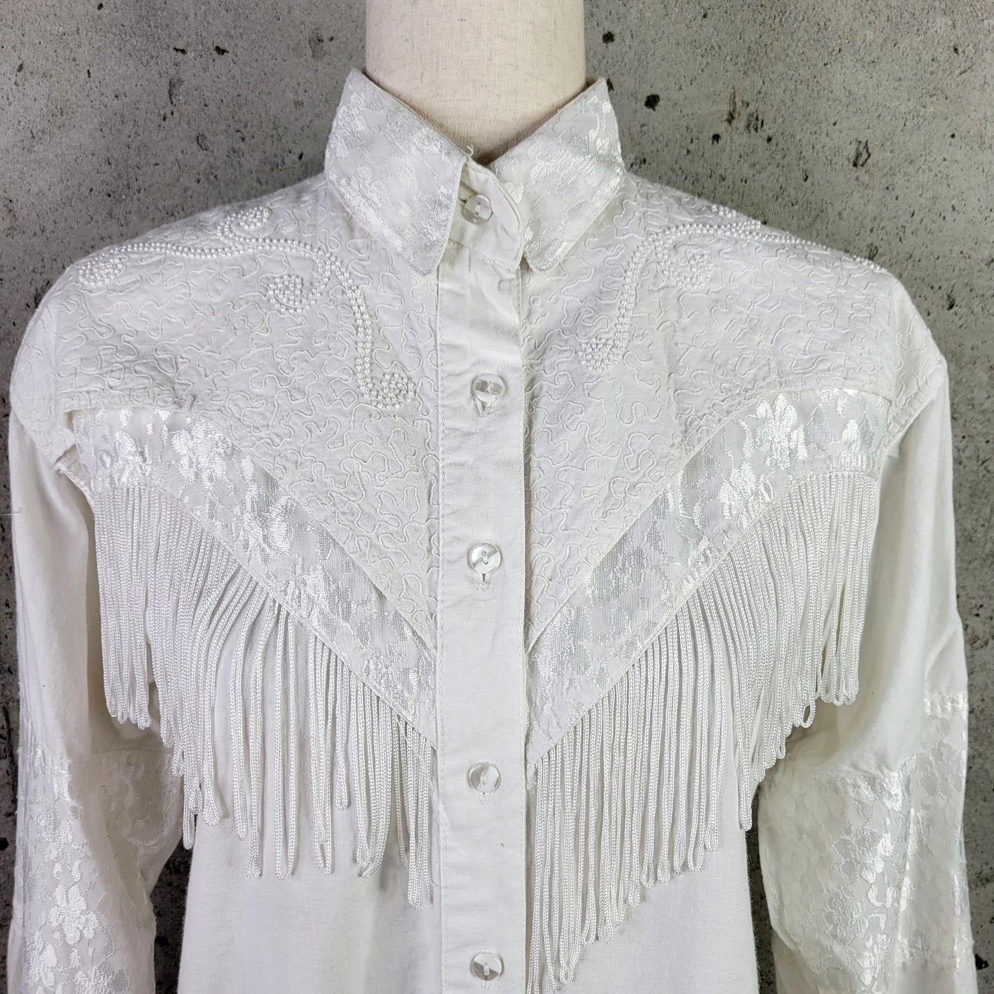Vintage Adobe Rose Layered Lace Fringe Top- small
