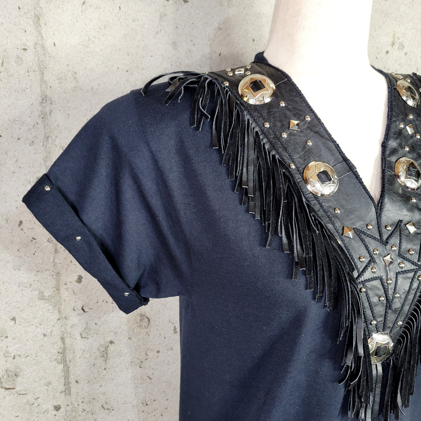 Vintage 80s Black Fringe Western Tshirt - small