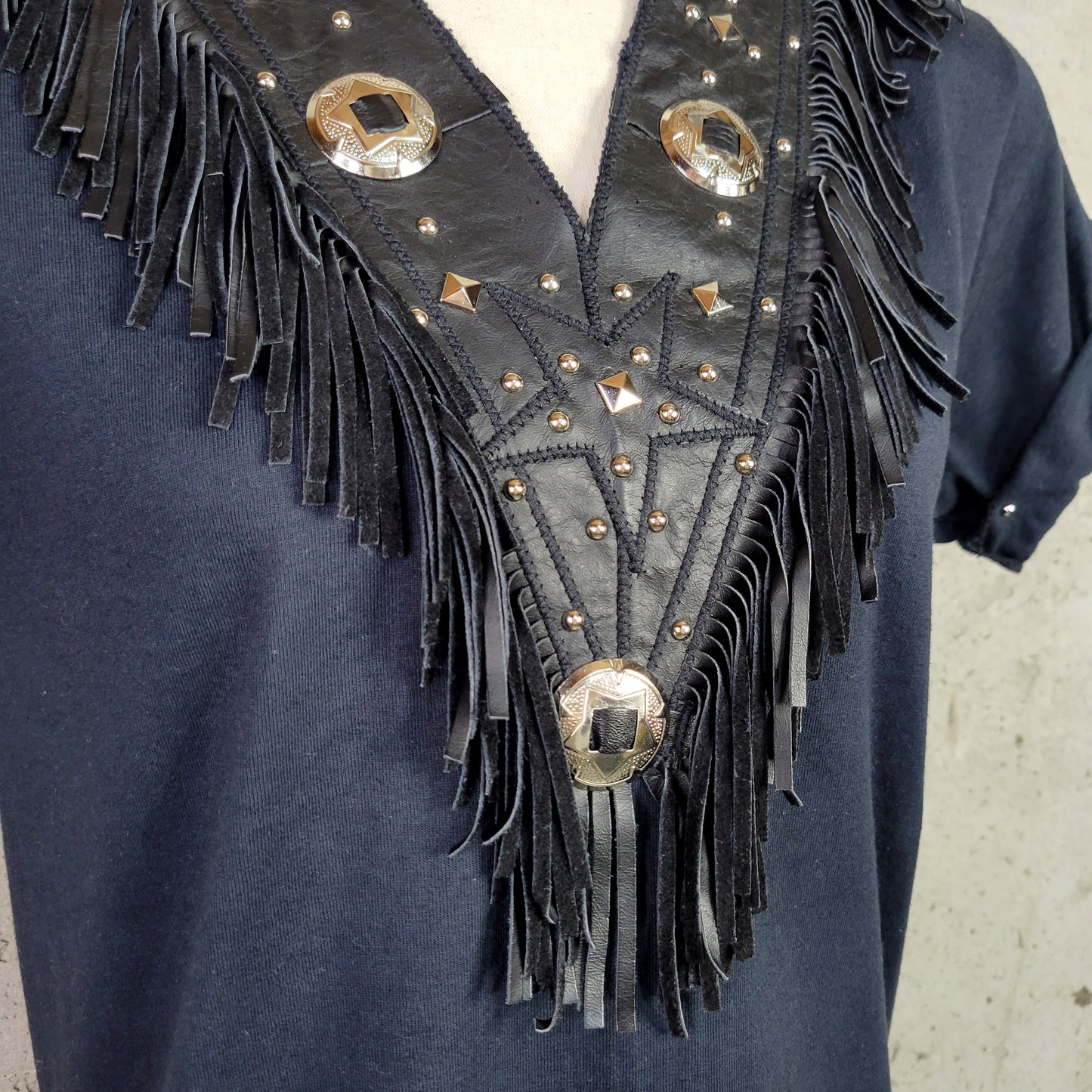 Vintage 80s Black Fringe Western Tshirt - small