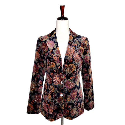 Vintage 70s Velvet Floral Blazer - small