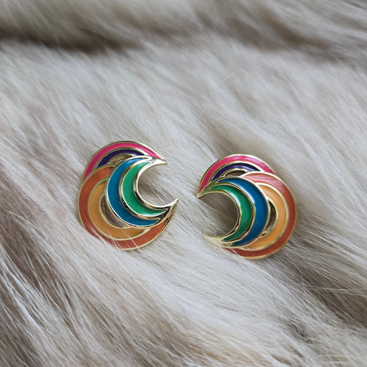 Vintage Enamel Filled Rainbow Earrings - Post Back