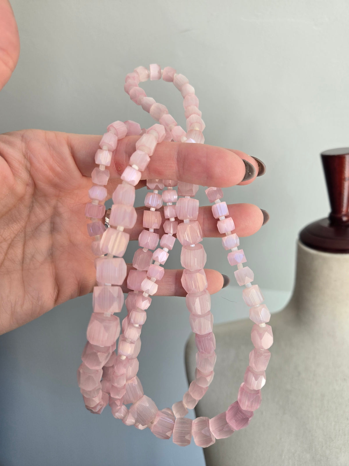 Pink Selenite Genuine Stone Long Necklace