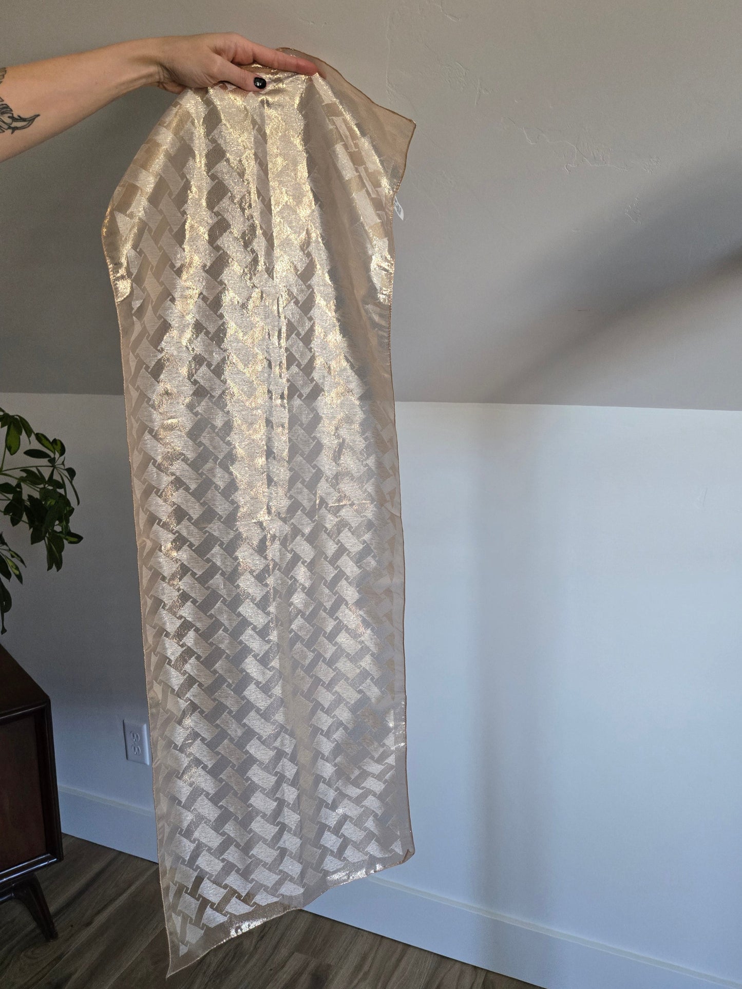 Ivory and Gold Metallic Made in Japan Scarf - Rectangle