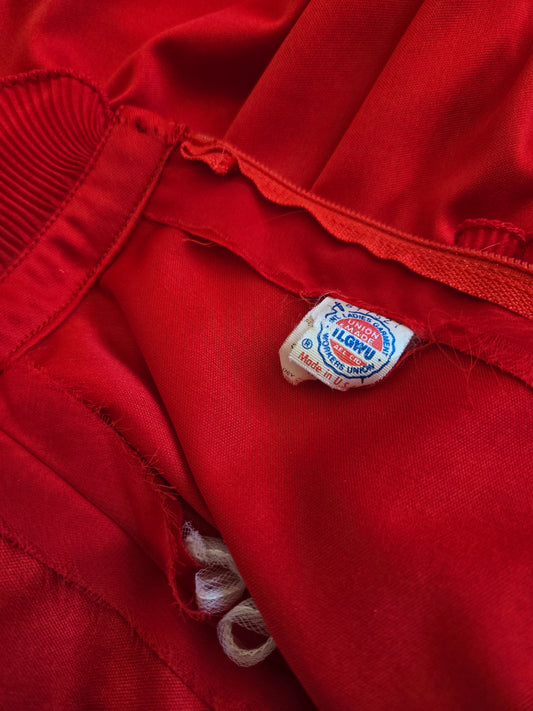 Vintage 1970s Red Dress with Ruffle Front Detail - small