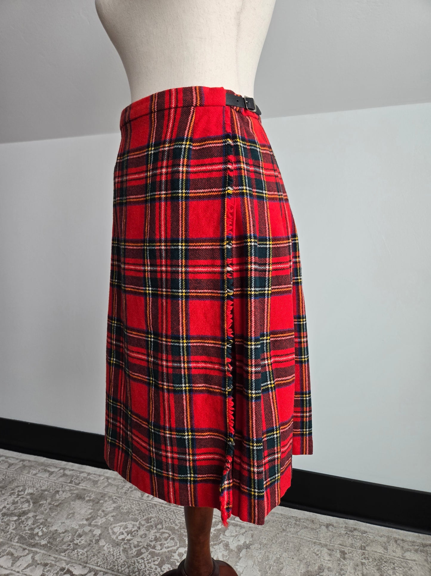 Pitlochry Scottish Wool Stewart Plaid Skirt - W26-28"