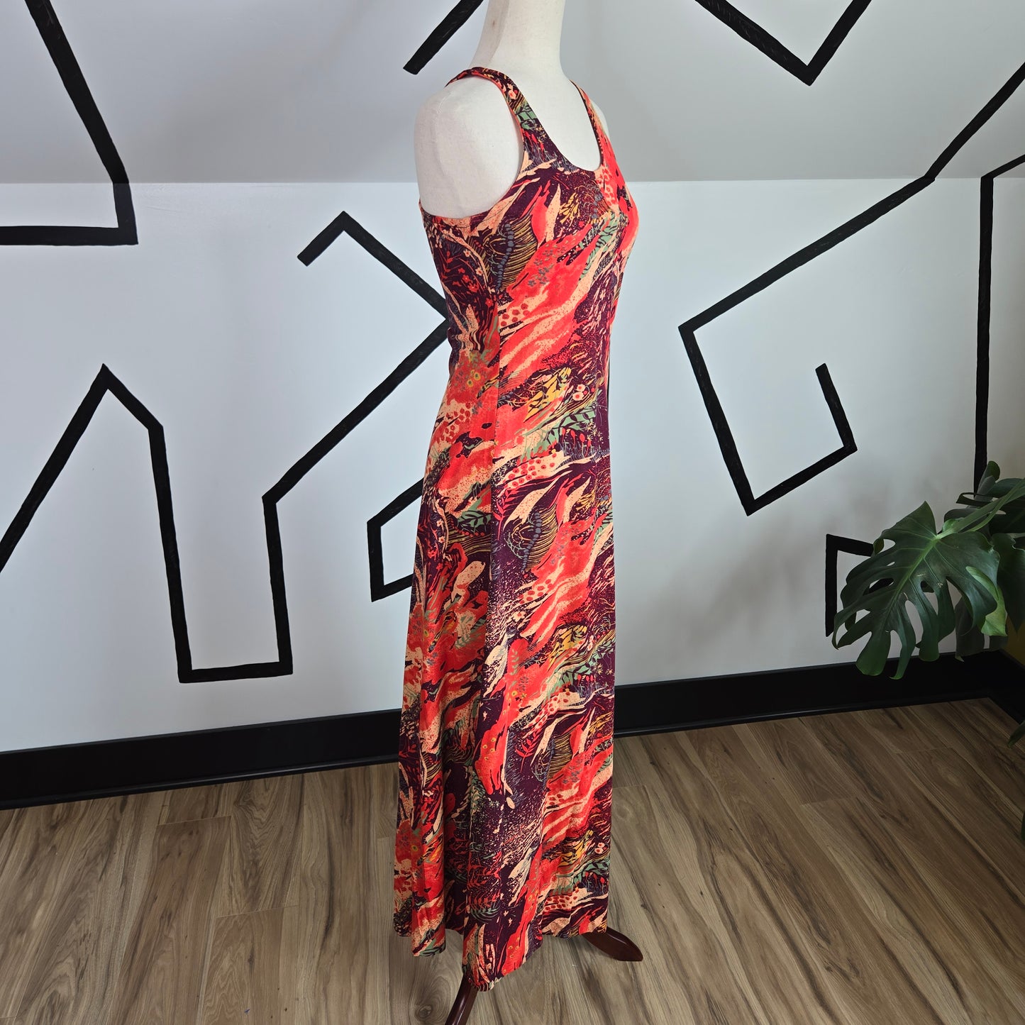 Vintage 1970s Racerback Printed Maxi Dress - XS/Small