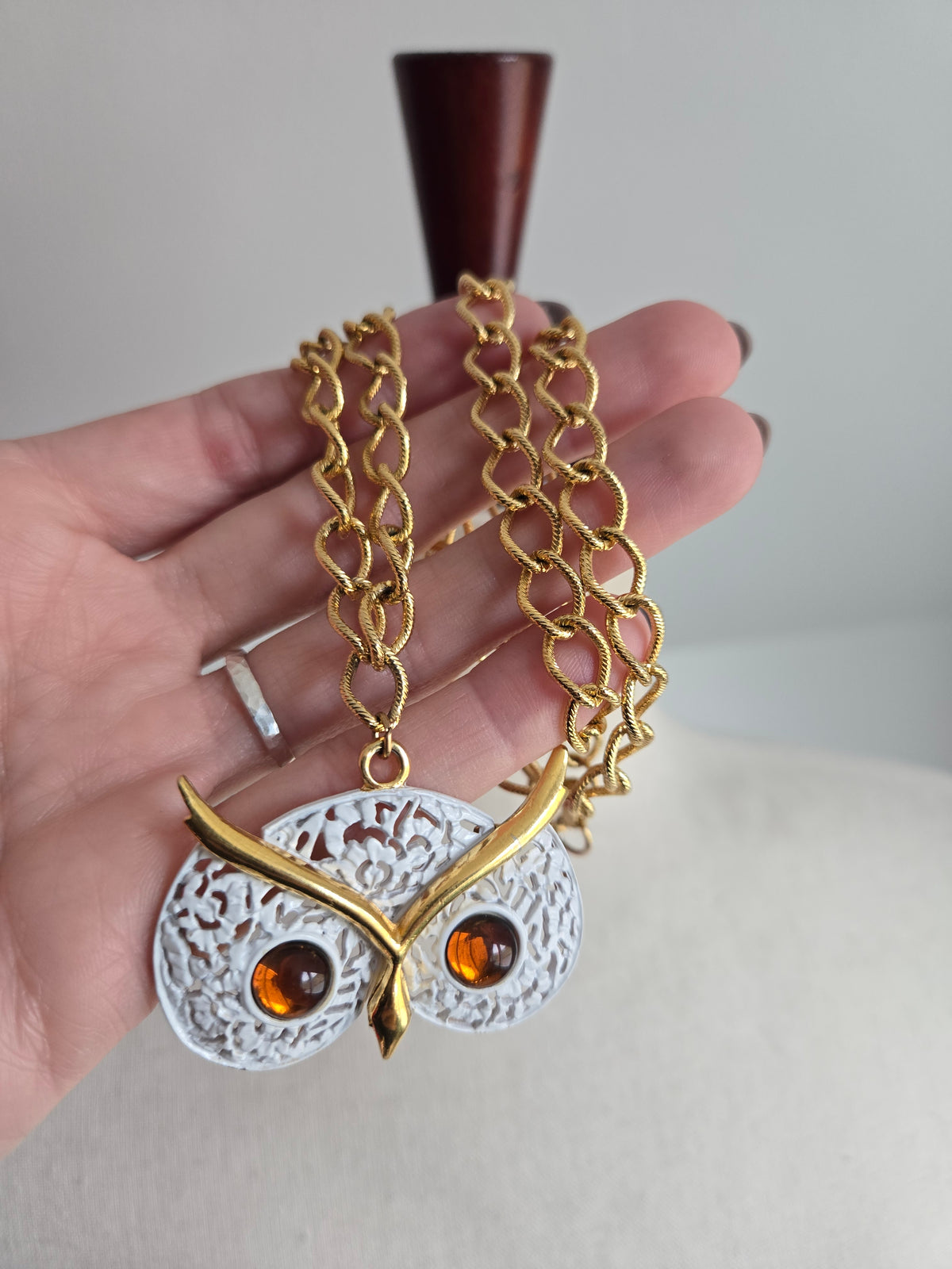ART Signed Vintage Owl Necklace