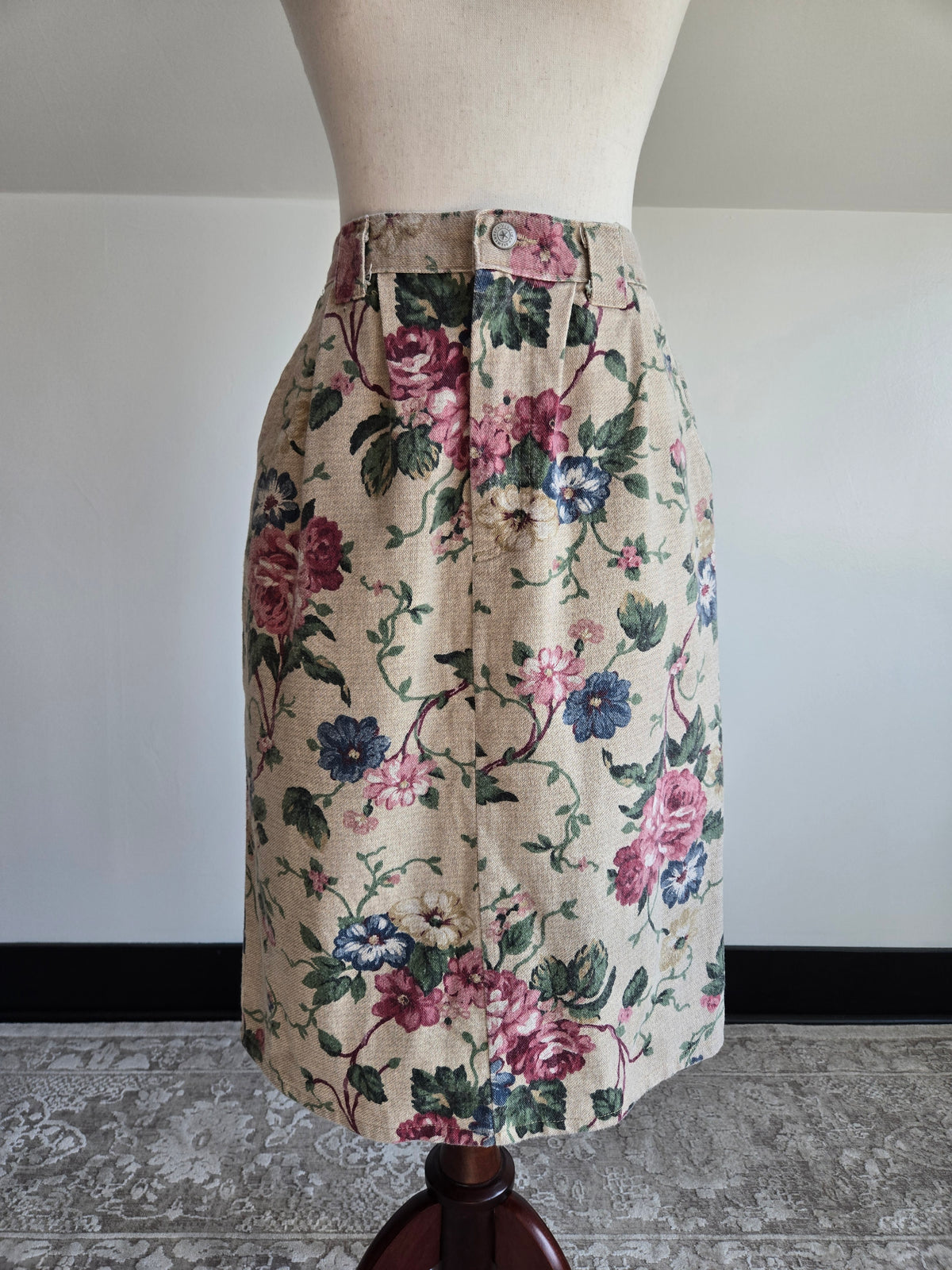 Vivaldi Vintage Cotton Floral Denim Skirt - W28