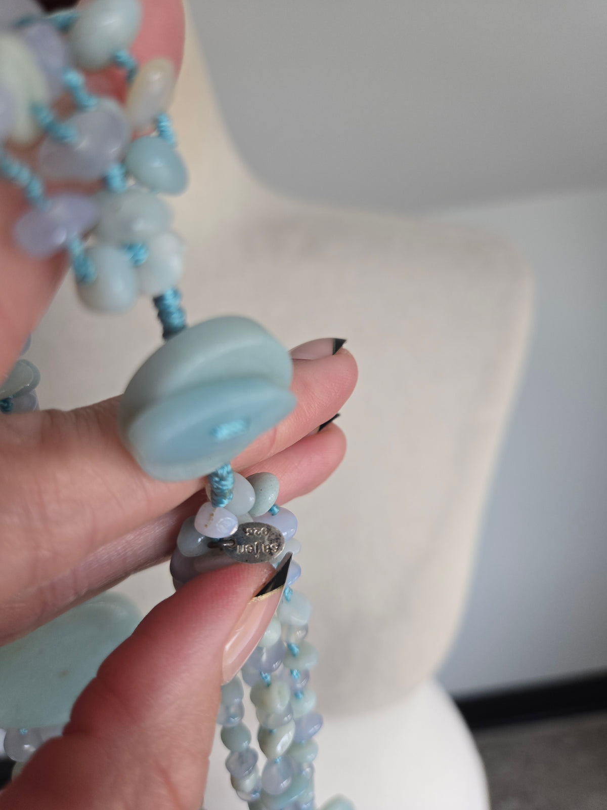Sajen Signed Hand Knotted Amazonite Multi Strand Necklace
