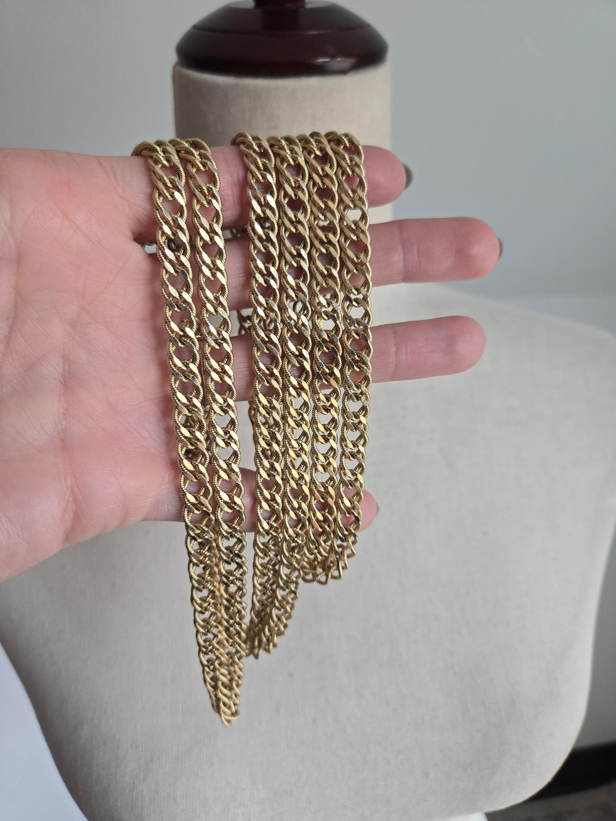 Monet Signed Very Long Gold Chain Necklace