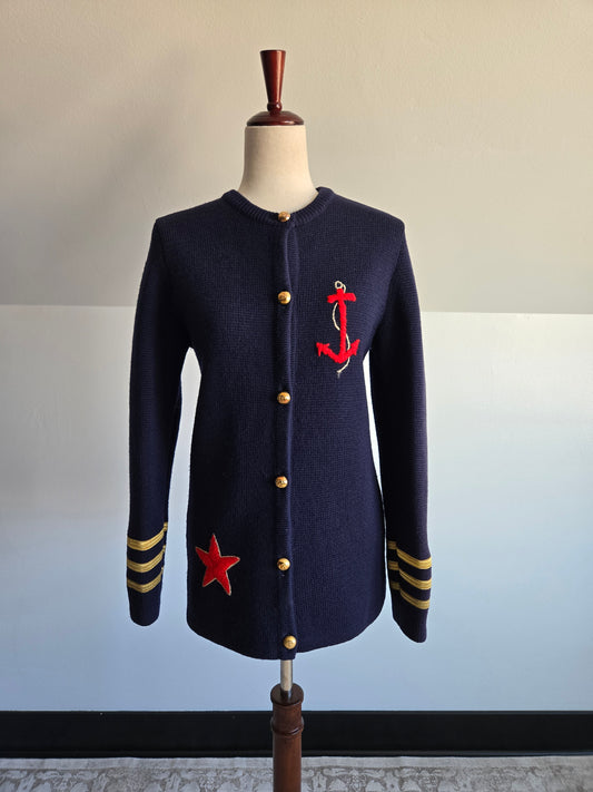 Vintage 1950s Saks Fifth Avenue Wool Nautical Cardigan - XS/S