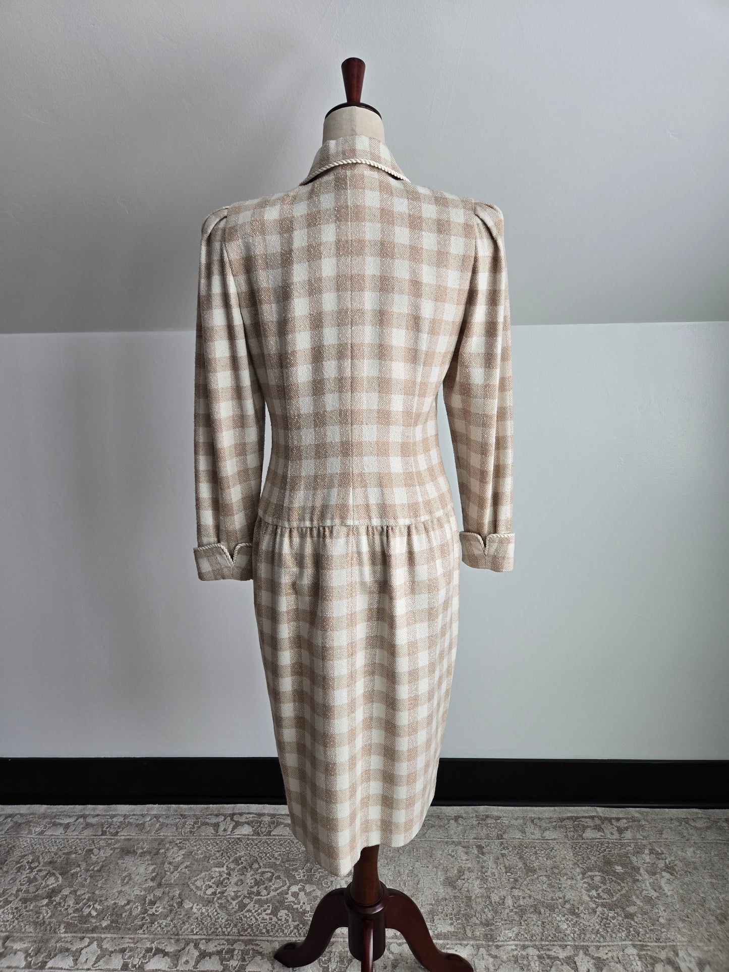 Maggy Boutique Vintage 80s Neutral Plaid Double Breasted Dress - Medium