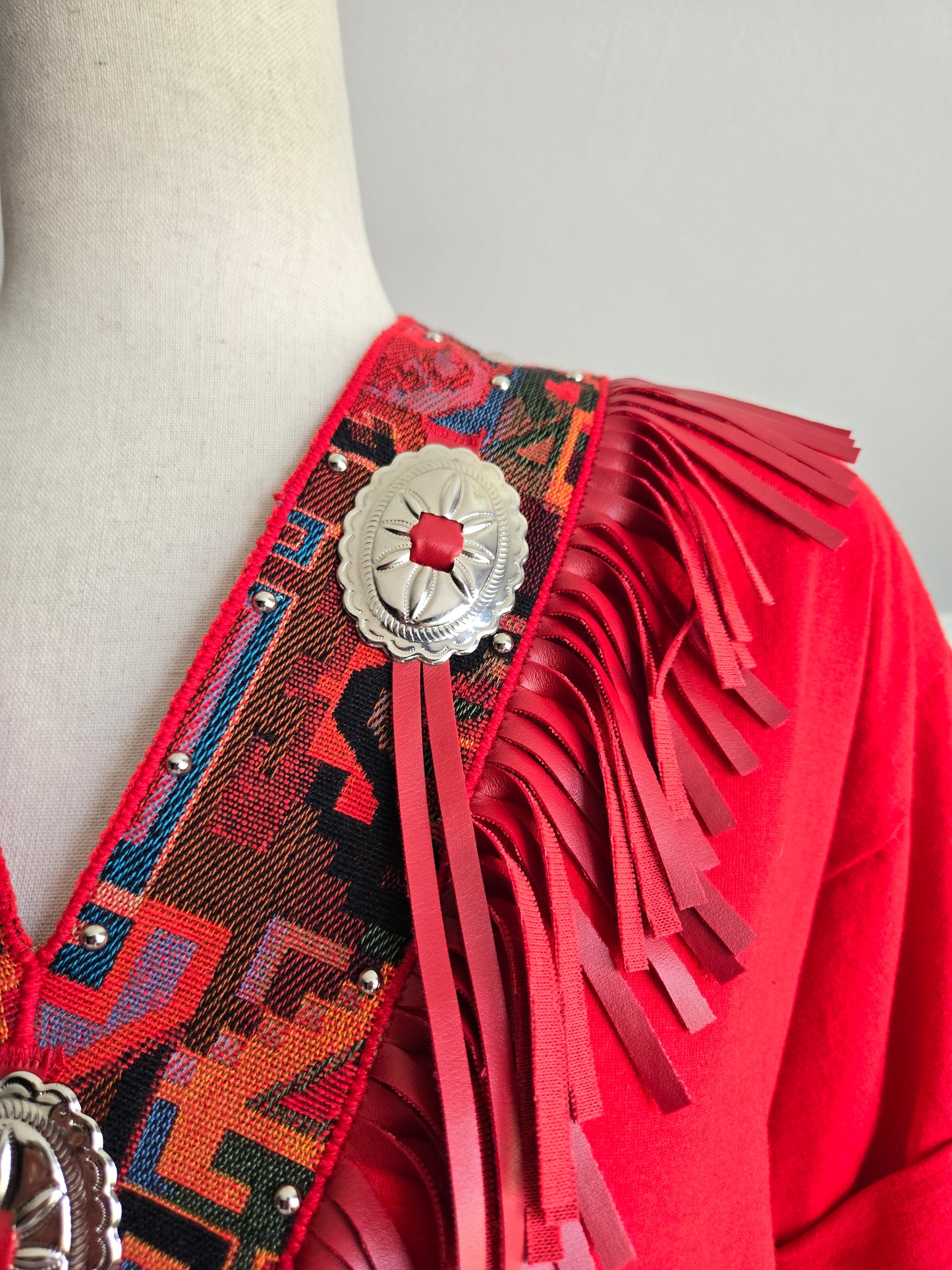 Vintage 90s Joan and J Red Western Fringe Tshirt - L/XL