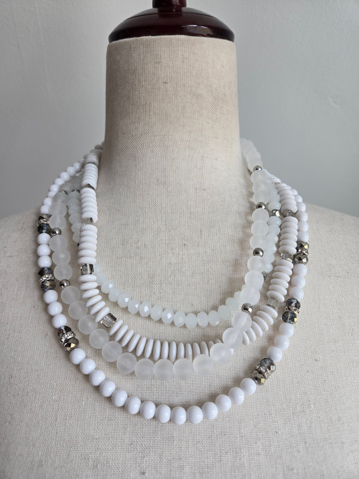 White Four Strand Statement Necklace
