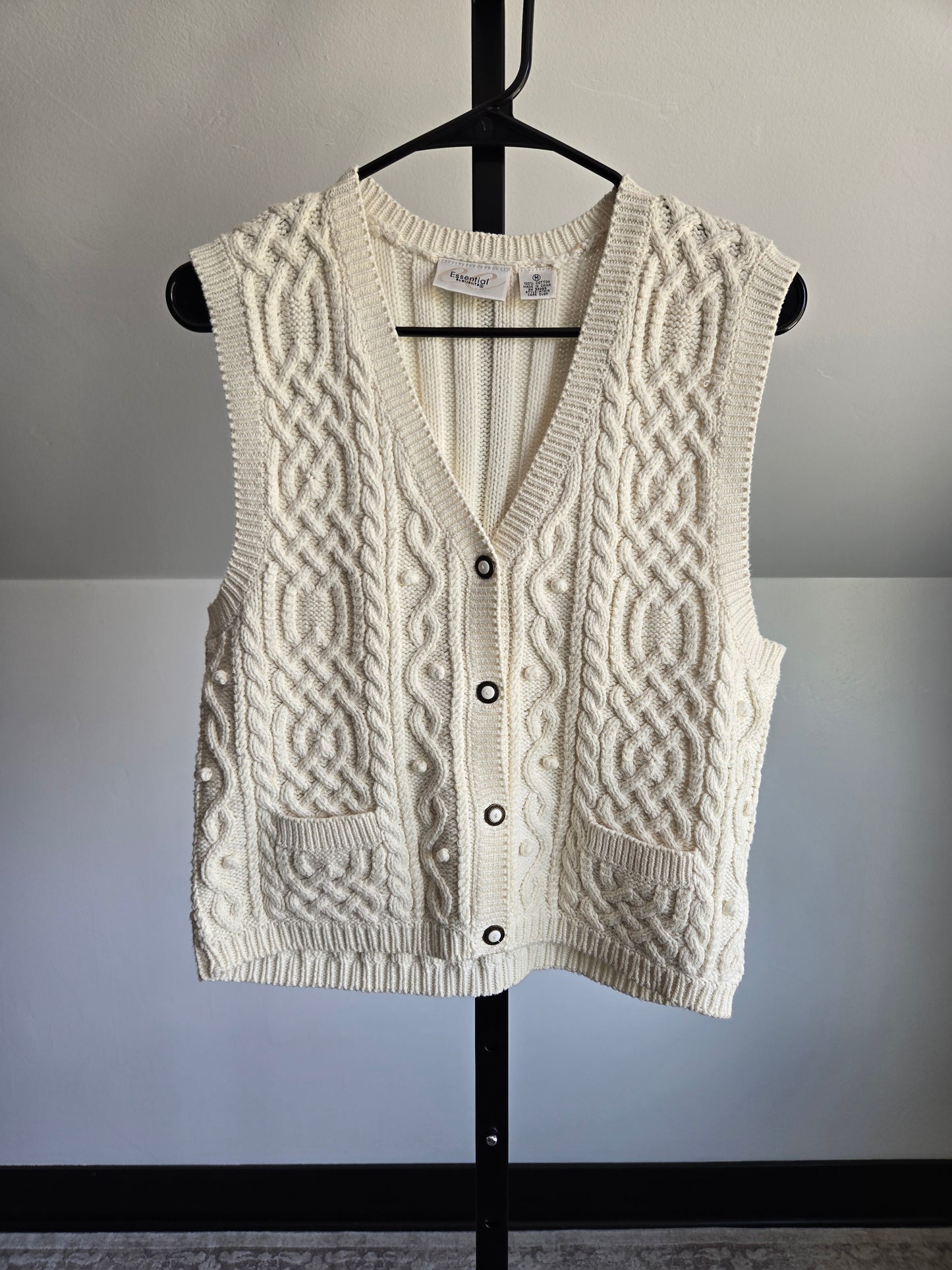 Vintage 90s Cotton Cable Knit Vest - Medium