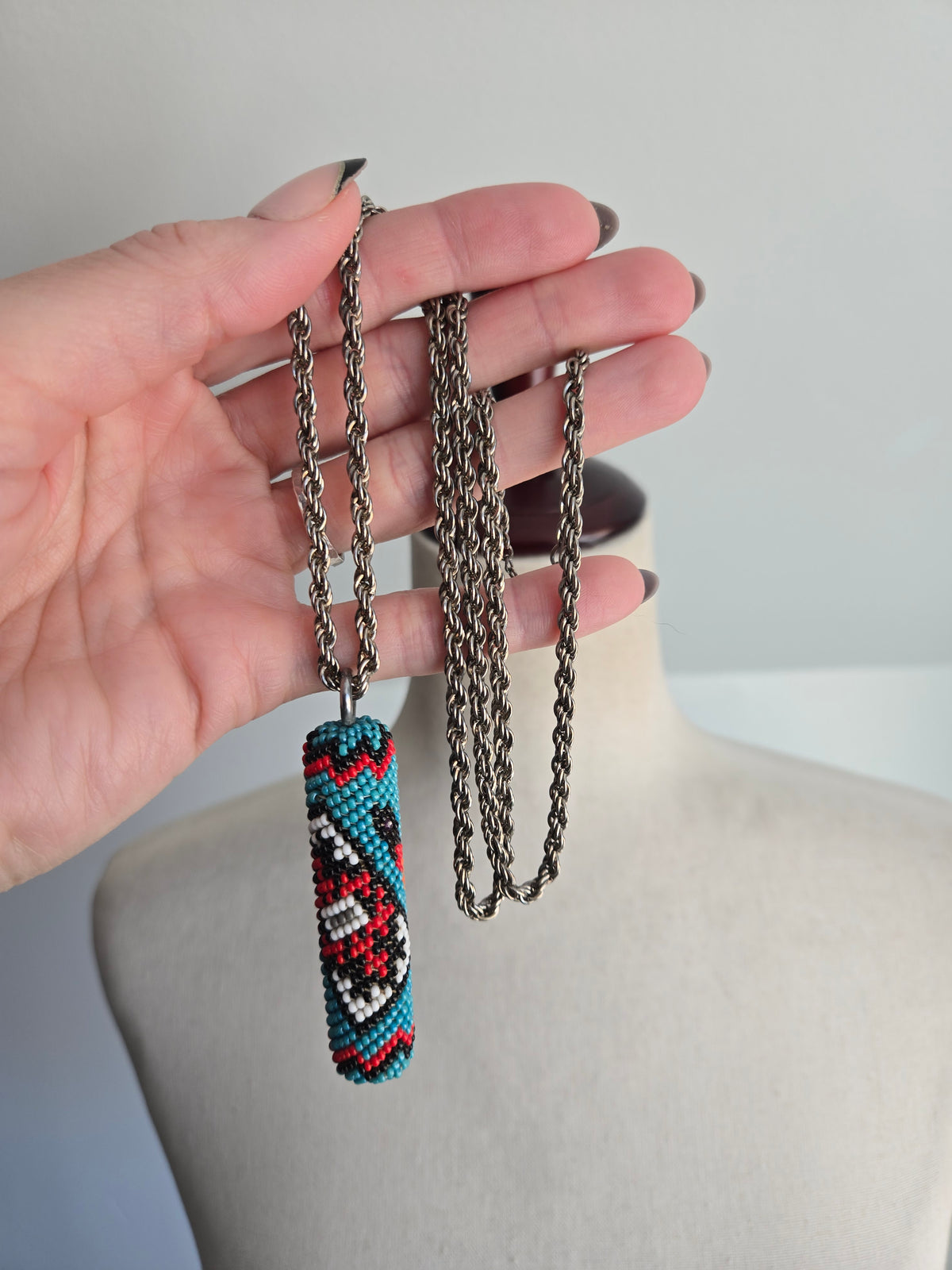 Native American Hand Beaded Pendant Necklace
