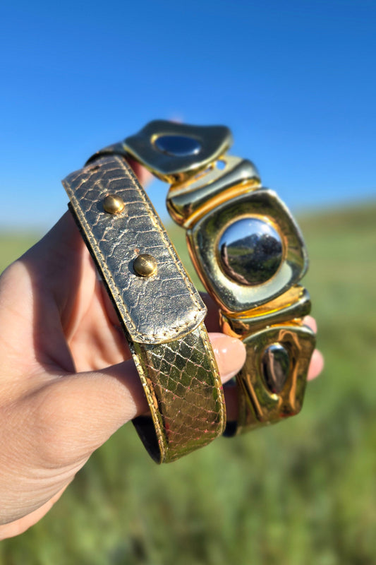 Sunco Vintage Gold Snakeskin Belt with Mixed Metal Decoration - W27-29"