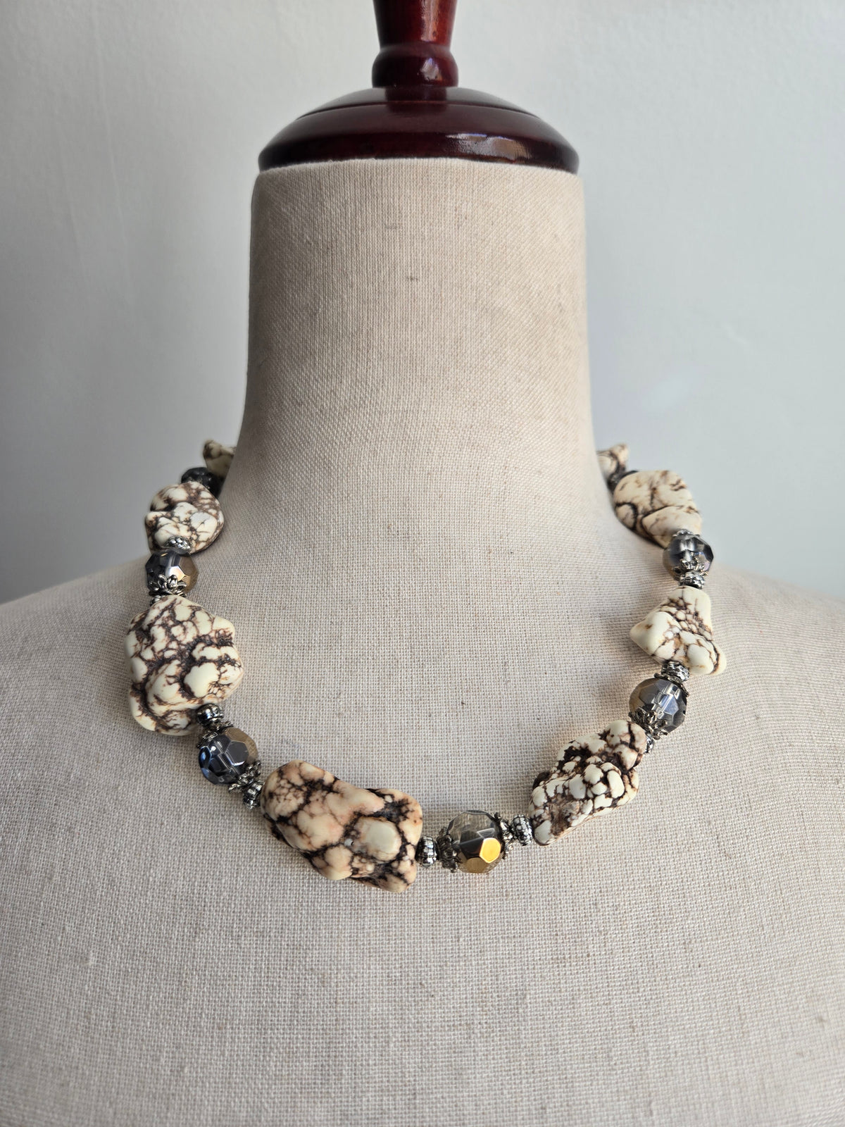 Dramatic Howlite and Glass Bead Chunky Necklace