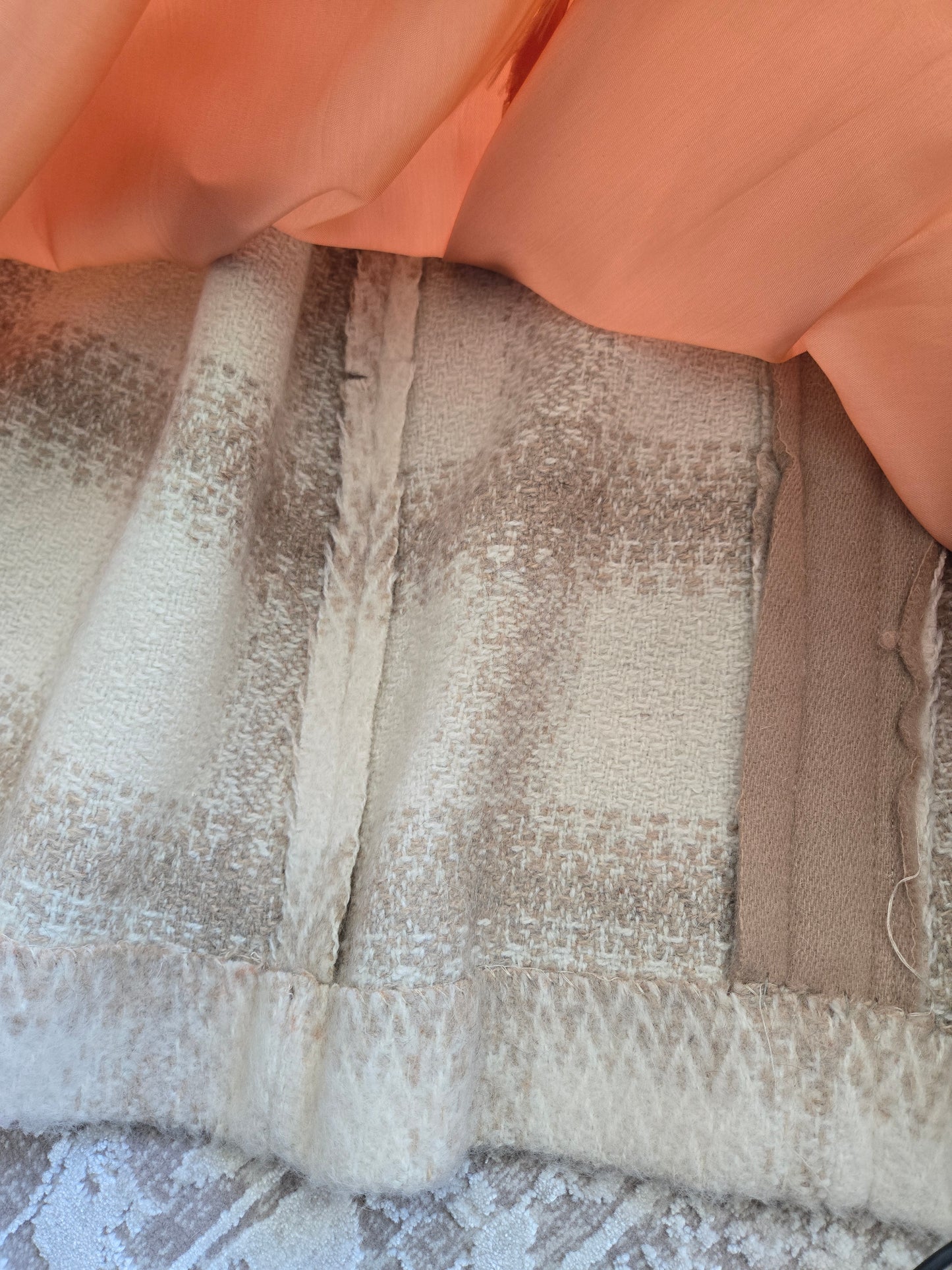 Vintage 1950s Plaid Wool Over Coat with Waist Tie - M/L