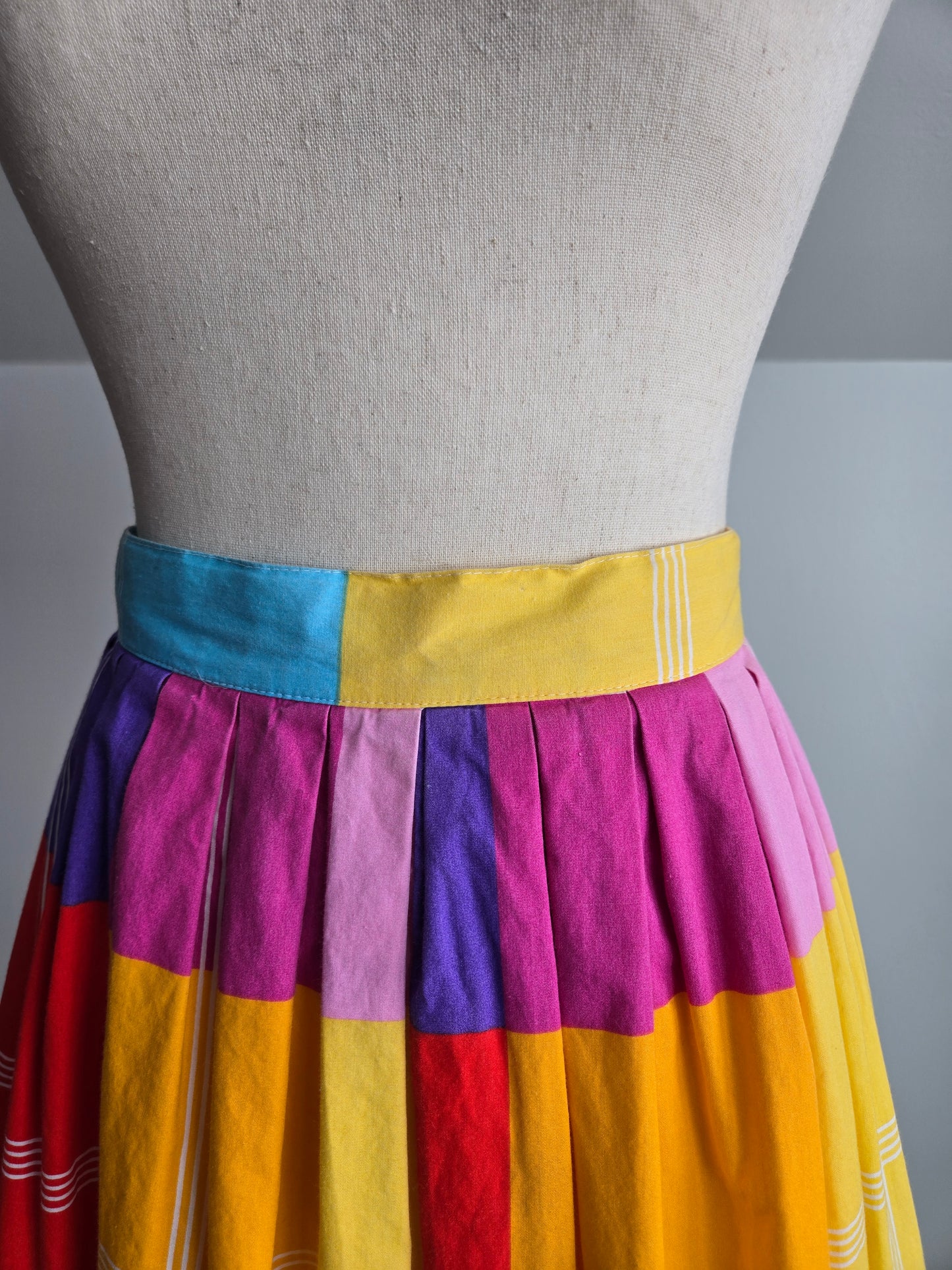 Century Boston Vintage 60s Rainbow Cotton Plaid Skirt - W26"