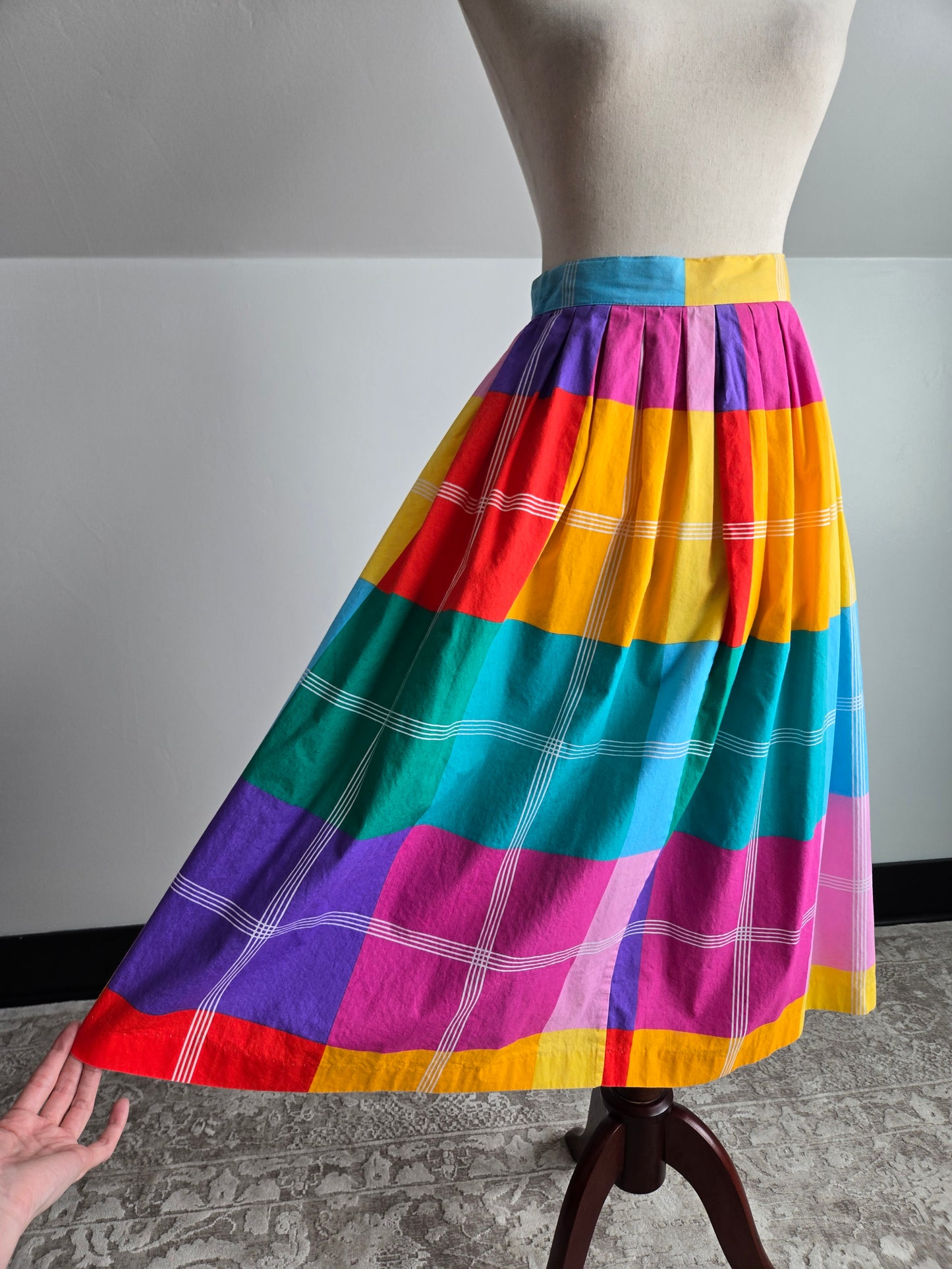 Century Boston Vintage 60s Rainbow Cotton Plaid Skirt - W26"