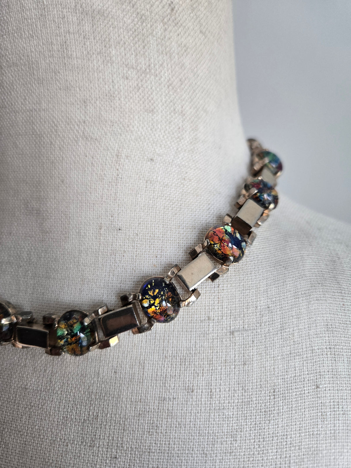 Vintage Confetti Glass Cab Choker Necklace
