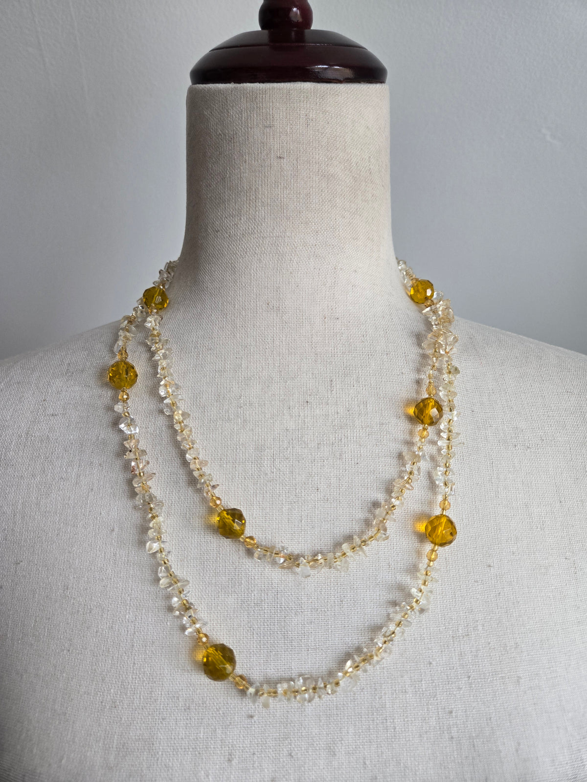 Genuine Citrine and Crystal Long Necklace