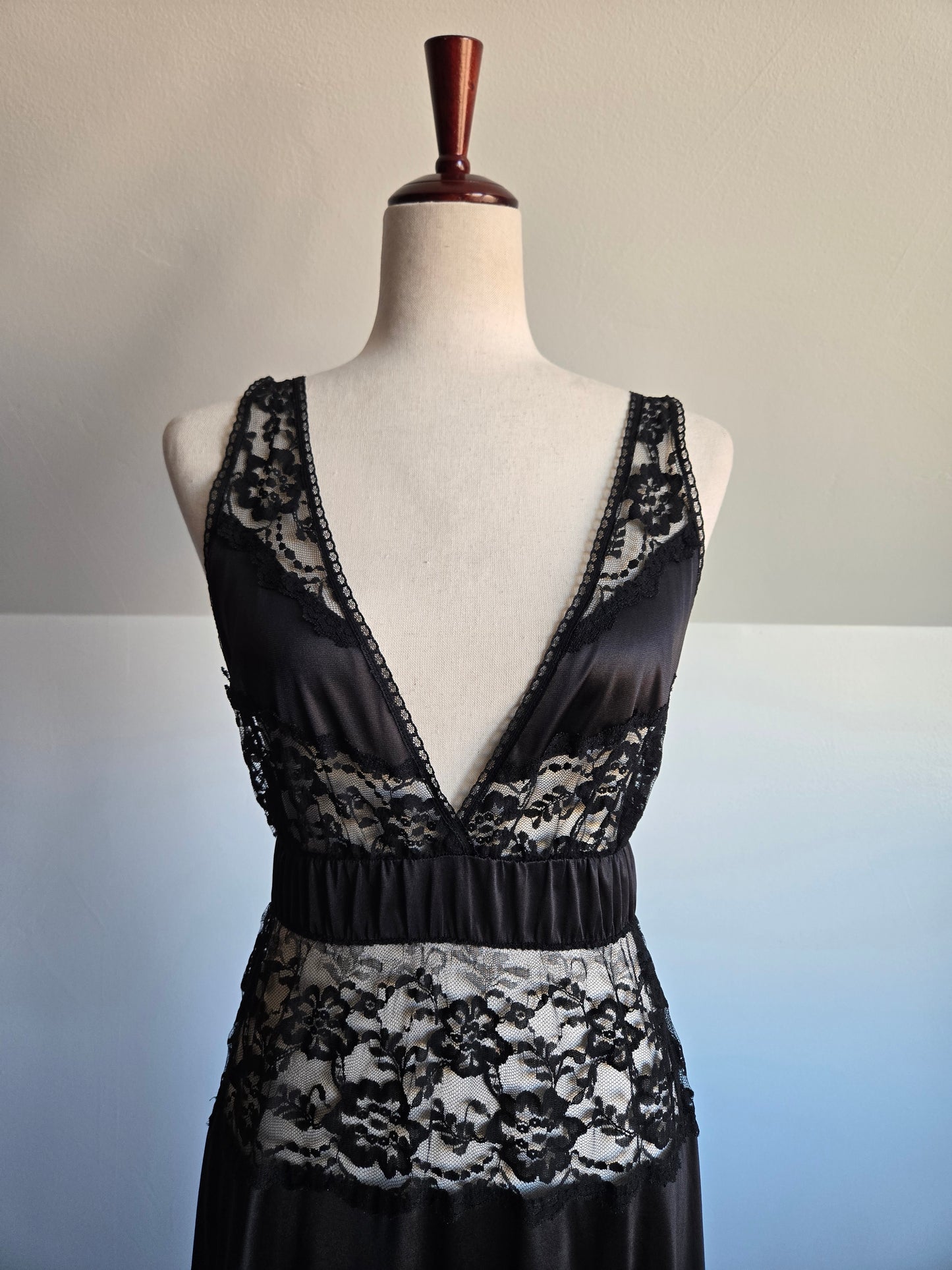 Lady Cameo Vintage Black Lingerie Slip Dress - Medium